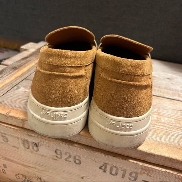 Chic J/Slides Cognac Tan Suede Menswear Inspired Platform Loafer Sneakers - Picture 7 of 12